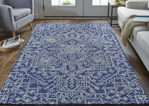 Homeroots 9' X 12' Blue And Ivory Wool Floral Tufted Handmade Stain Resistant Area Rug Blue,Ivory Wool 512222