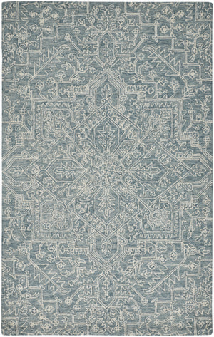 Homeroots 5' X 8' Blue Ivory And Green Wool Floral Tufted Handmade Stain Resistant Area Rug Blue,Ivory,Green Wool 512224