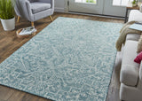 Homeroots 5' X 8' Blue Ivory And Green Wool Floral Tufted Handmade Stain Resistant Area Rug Blue,Ivory,Green Wool 512224