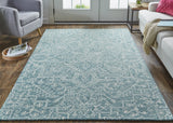 Homeroots 5' X 8' Blue Ivory And Green Wool Floral Tufted Handmade Stain Resistant Area Rug Blue,Ivory,Green Wool 512224