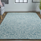 Homeroots 5' X 8' Blue Ivory And Green Wool Floral Tufted Handmade Stain Resistant Area Rug Blue,Ivory,Green Wool 512224