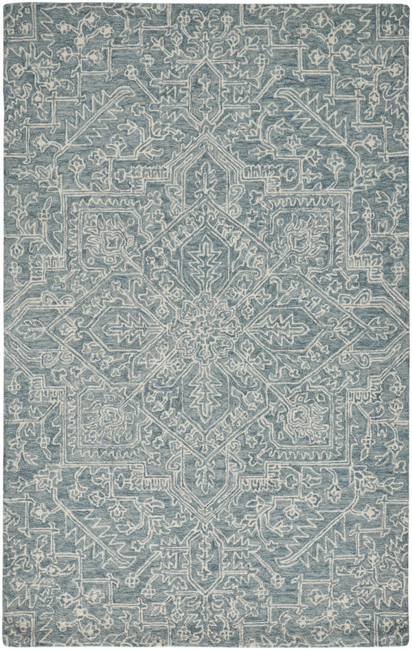 Homeroots 9' X 12' Blue Ivory And Green Wool Floral Tufted Handmade Stain Resistant Area Rug Blue,Ivory,Green Wool 512226