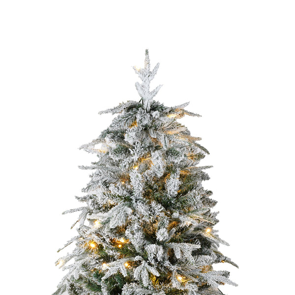 English Elm Christmas Snow Flocked Wreath Set with 9ft Garland & 6ft Tree, Warm LED Lights, 3-Piece Indoor Decor (100) PX283313AAW