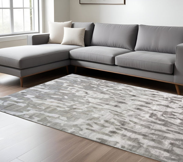 HomeRoots 5' Taupe and Gray Abstract Hand-Tufted Area Rug - Soft, Durable, and Unique Design for Any Space 8' X 10' 512236