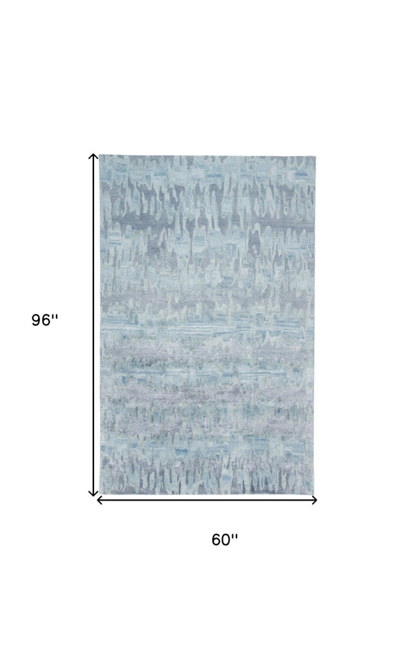 HomeRoots 5' Handmade Tufted Area Rug in Abstract Blue, Green, and Gray – Modern Design for Any Room 5' X 8' 512240
