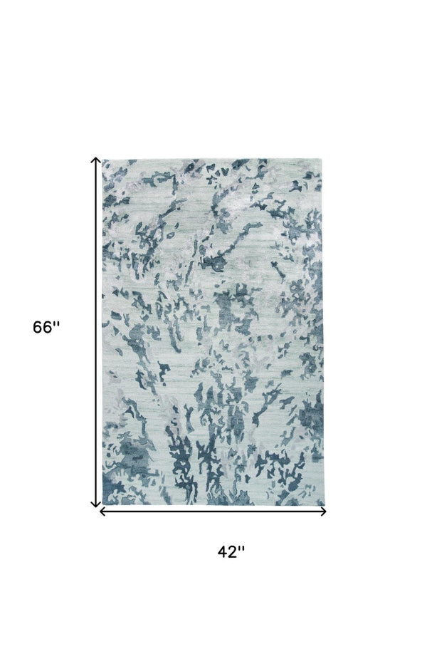 HomeRoots 4' Hand-Tufted Area Rug in Blue and Green Abstract Design – Perfect for Modern Living Spaces! 4' X 6' 512244