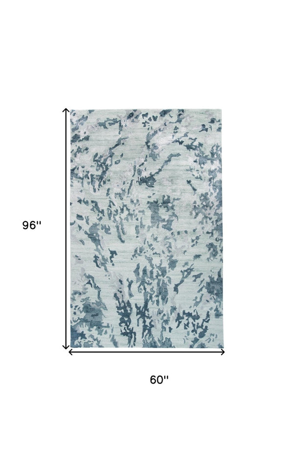 HomeRoots 4' Hand-Tufted Area Rug in Blue and Green Abstract Design – Perfect for Modern Living Spaces! 5' X 8' 512245