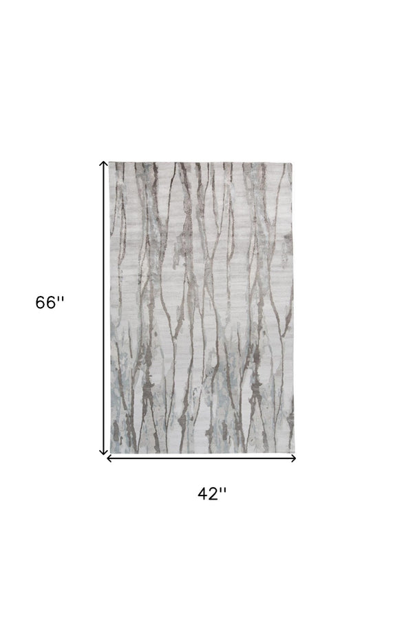 HomeRoots 4' Modern Ivory and Gray Abstract Hand-Tufted Area Rug – Soft, Durable, Perfect for Any Space 4' X 6' 512249