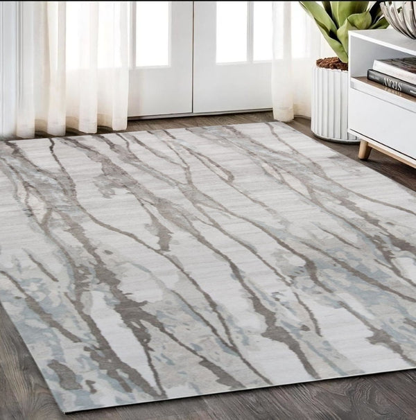 HomeRoots 4' Modern Ivory and Gray Abstract Hand-Tufted Area Rug – Soft, Durable, Perfect for Any Space 5' X 8' 512250