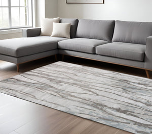 HomeRoots 4' Modern Ivory and Gray Abstract Hand-Tufted Area Rug – Soft, Durable, Perfect for Any Space 8' X 10' 512251
