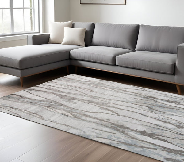 HomeRoots 4' Modern Ivory and Gray Abstract Hand-Tufted Area Rug – Soft, Durable, Perfect for Any Space 8' X 10' 512251