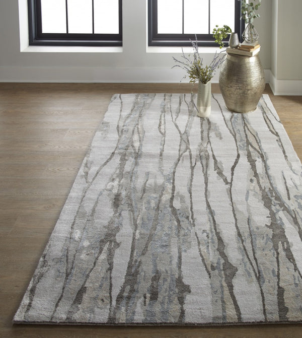 HomeRoots 4' Modern Ivory and Gray Abstract Hand-Tufted Area Rug – Soft, Durable, Perfect for Any Space 10' X 13' 512252