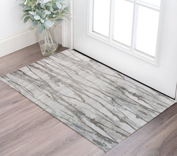 HomeRoots 4' Modern Ivory and Gray Abstract Hand-Tufted Area Rug – Soft, Durable, Perfect for Any Space 2' X 3' 512253