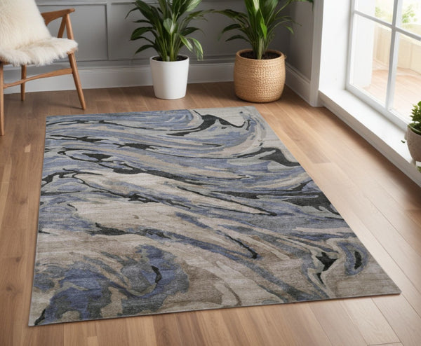 HomeRoots 4' Gray and Ivory Abstract Hand-Tufted Area Rug - Modern Design for Living Rooms and Bedrooms 4' X 6' 512254