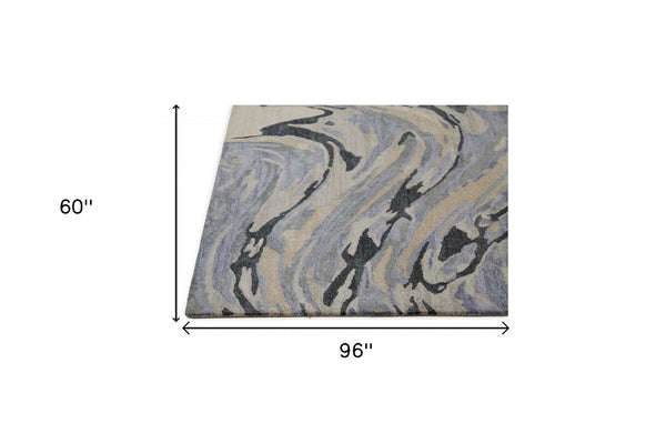 HomeRoots 4' Gray and Ivory Abstract Hand-Tufted Area Rug - Modern Design for Living Rooms and Bedrooms 5' X 8' 512255