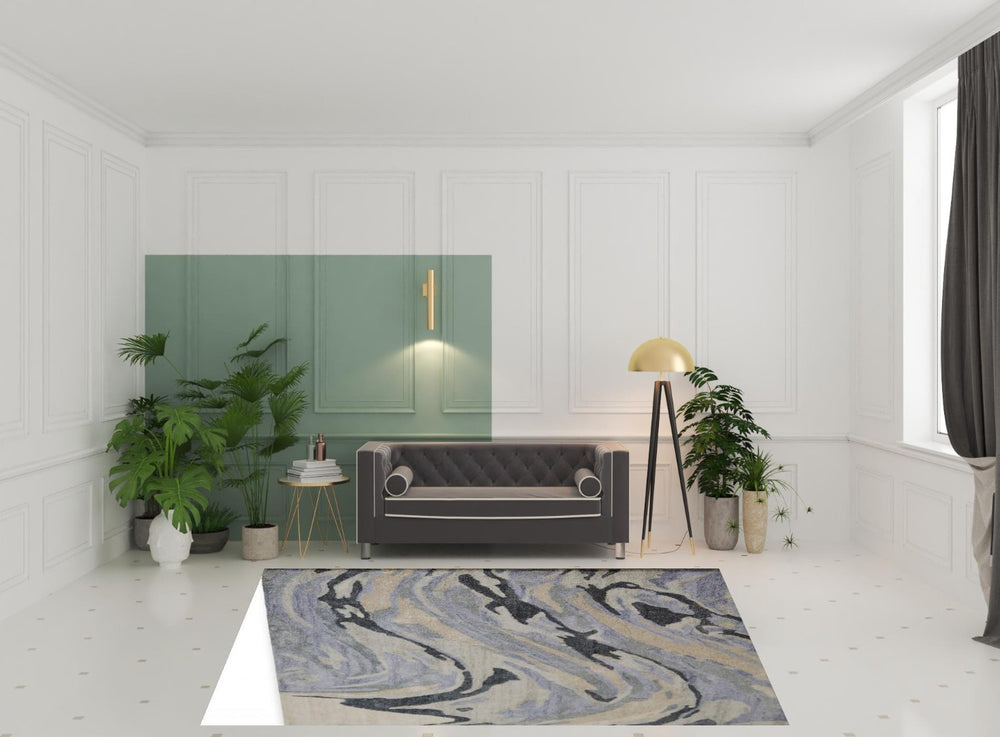 HomeRoots 4' Gray and Ivory Abstract Hand-Tufted Area Rug - Modern Design for Living Rooms and Bedrooms 8' X 10' 512256