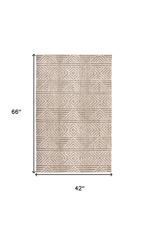 HomeRoots 4' Stain-Resistant Tan, Ivory, and Brown Geometric Area Rug for Stylish and Practical Living Spaces 4' X 6' 512259