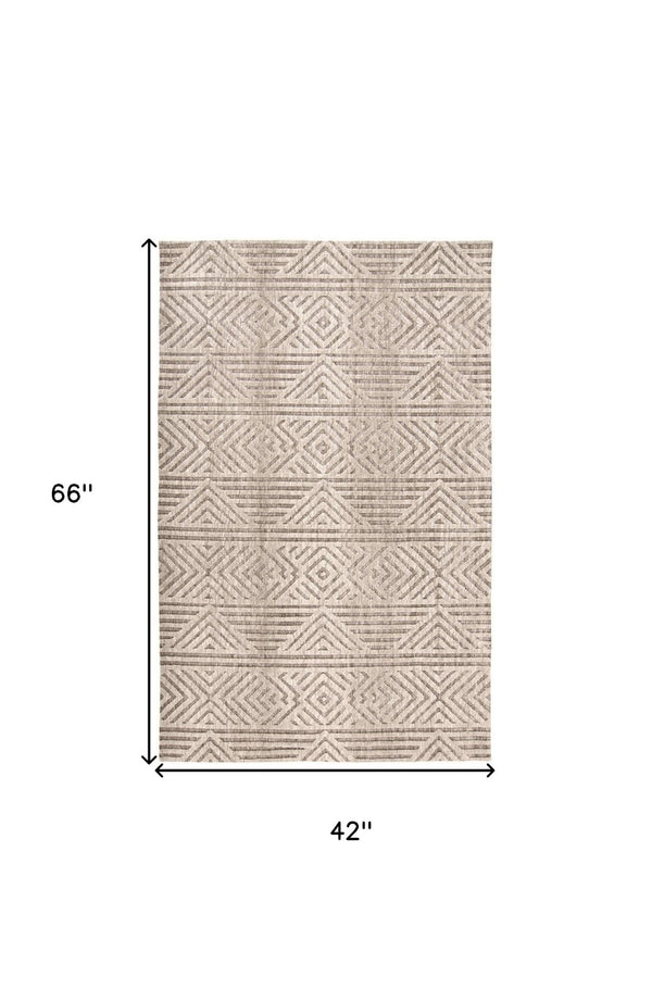 HomeRoots 4' Stain-Resistant Tan, Ivory, and Brown Geometric Area Rug for Stylish and Practical Living Spaces 4' X 6' 512259