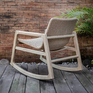 Uttermost Sumba Wicker Rocker Mahogany Frame Cerused Wheat Coastal Porch Chair