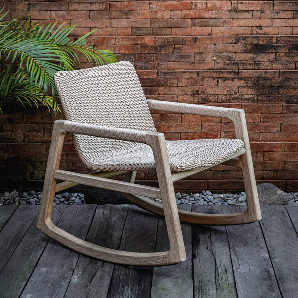 Uttermost Sumba Wicker Rocker Mahogany Frame Cerused Wheat Coastal Porch Chair