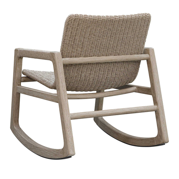 Uttermost Sumba Wicker Rocker Mahogany Frame Cerused Wheat Coastal Porch Chair
