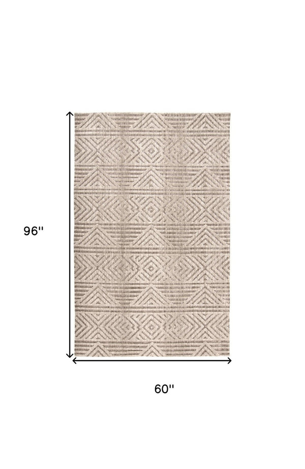 HomeRoots 4' Stain-Resistant Tan, Ivory, and Brown Geometric Area Rug for Stylish and Practical Living Spaces 5' X 8' 512260