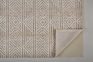 HomeRoots 4' Stain-Resistant Tan, Ivory, and Brown Geometric Area Rug for Stylish and Practical Living Spaces 8' X 10' 512261