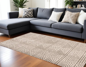 HomeRoots 4' Stain-Resistant Tan, Ivory, and Brown Geometric Area Rug for Stylish and Practical Living Spaces 10' X 13' 512262