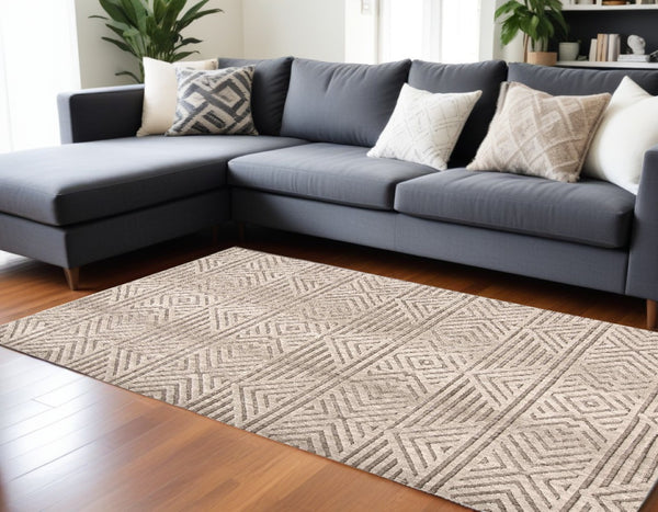 HomeRoots 4' Stain-Resistant Tan, Ivory, and Brown Geometric Area Rug for Stylish and Practical Living Spaces 10' X 13' 512262