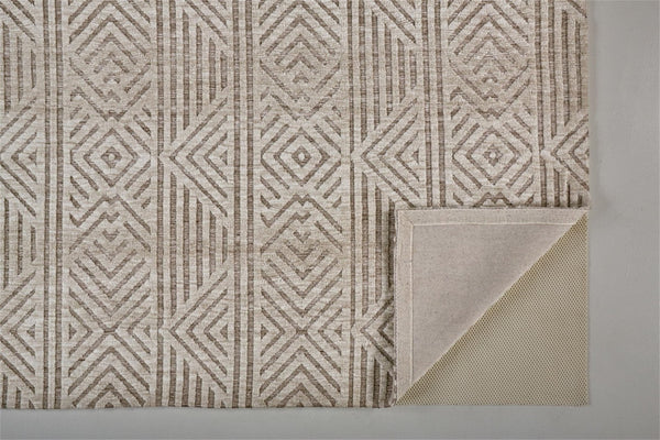 HomeRoots 4' Stain-Resistant Tan, Ivory, and Brown Geometric Area Rug for Stylish and Practical Living Spaces 10' X 13' 512262
