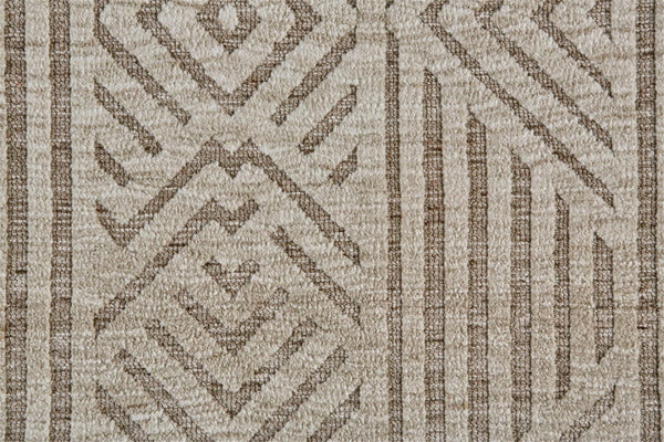 HomeRoots 4' Stain-Resistant Tan, Ivory, and Brown Geometric Area Rug for Stylish and Practical Living Spaces 10' X 13' 512262