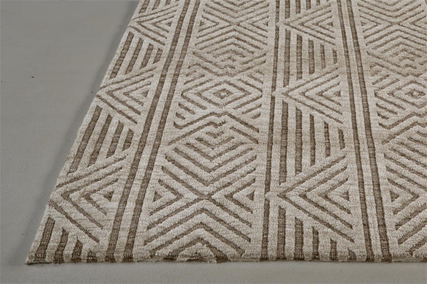 HomeRoots 4' Stain-Resistant Tan, Ivory, and Brown Geometric Area Rug for Stylish and Practical Living Spaces 10' X 13' 512262