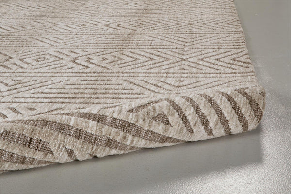 HomeRoots 4' Stain-Resistant Tan, Ivory, and Brown Geometric Area Rug for Stylish and Practical Living Spaces 10' X 13' 512262