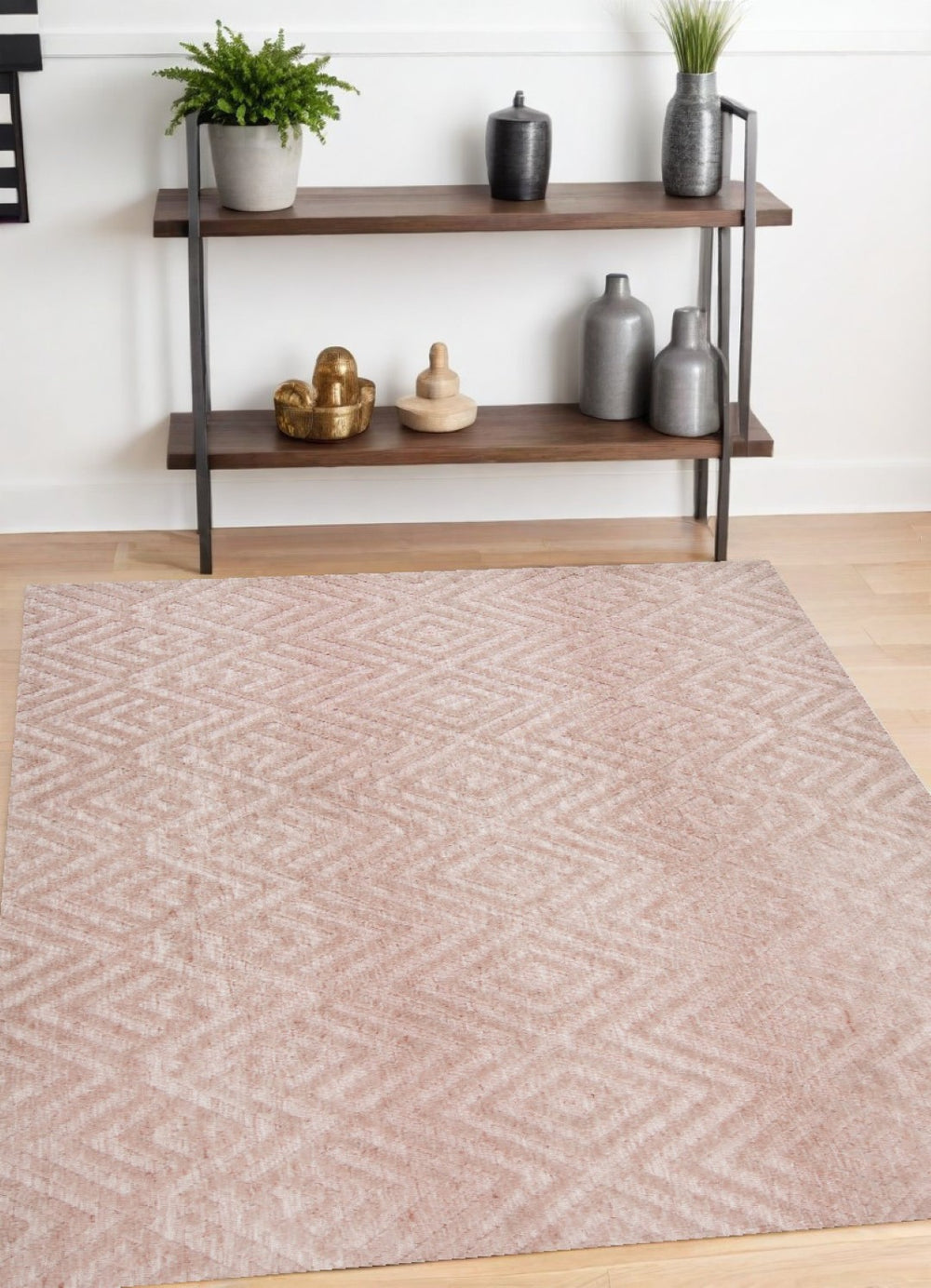 HomeRoots 4' Pink and Ivory Geometric Area Rug – Stylish, Stain-Resistant Design for Modern Home Décor Solutions 4' X 6' 512264