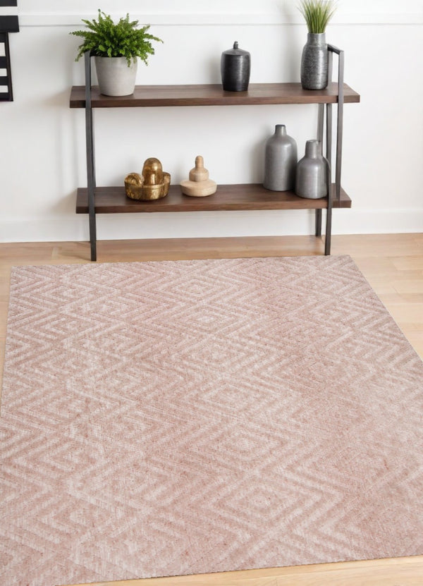 HomeRoots 4' Pink and Ivory Geometric Area Rug – Stylish, Stain-Resistant Design for Modern Home Décor Solutions 4' X 6' 512264