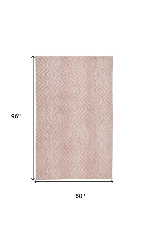 HomeRoots 4' Pink and Ivory Geometric Area Rug – Stylish, Stain-Resistant Design for Modern Home Décor Solutions 5' X 8' 512265