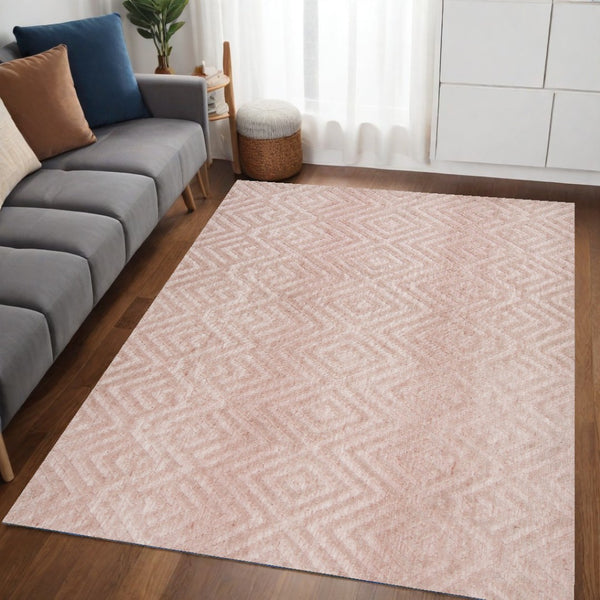 HomeRoots 4' Pink and Ivory Geometric Area Rug – Stylish, Stain-Resistant Design for Modern Home Décor Solutions 5' X 8' 512265