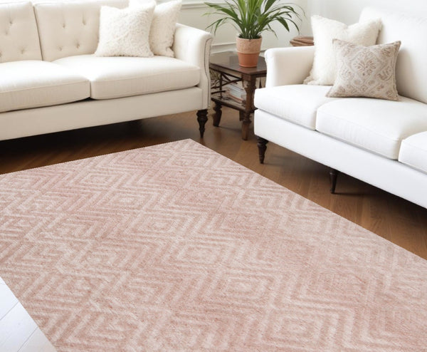 HomeRoots 4' Pink and Ivory Geometric Area Rug – Stylish, Stain-Resistant Design for Modern Home Décor Solutions 10' X 13' 512267