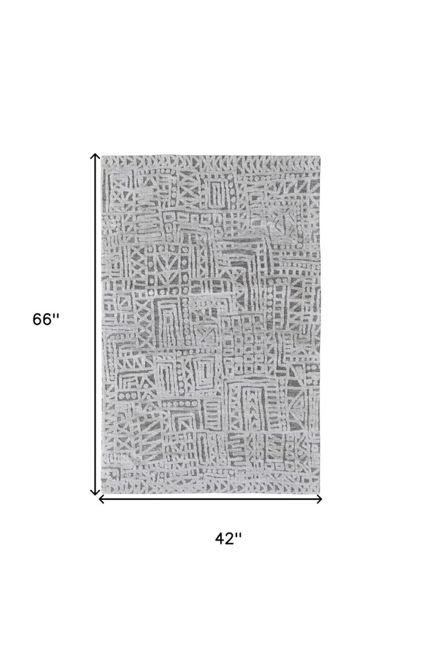 HomeRoots 4' Gray and Silver Geometric Area Rug - Stain-Resistant Modern Design for Stylish Homes and Offices 4' X 6' 512269