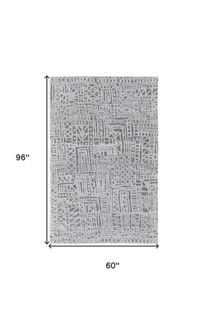 HomeRoots 4' Gray and Silver Geometric Area Rug - Stain-Resistant Modern Design for Stylish Homes and Offices 5' X 8' 512270