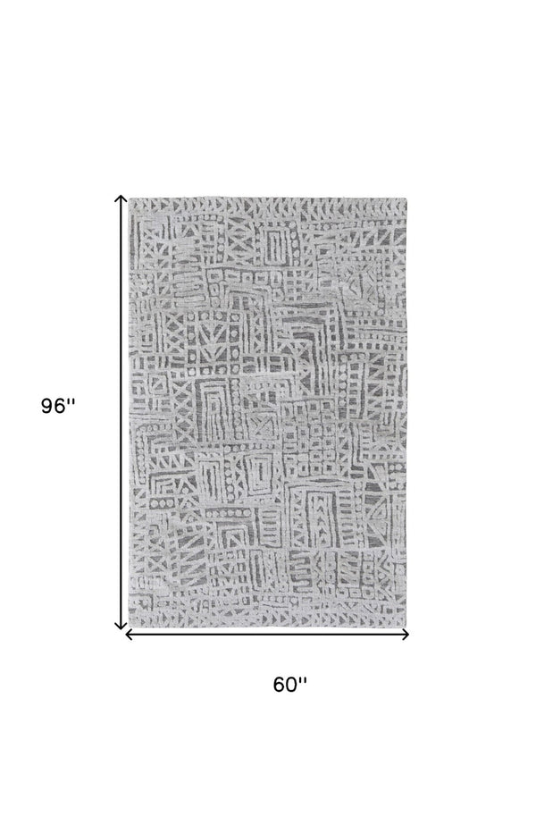 HomeRoots 4' Gray and Silver Geometric Area Rug - Stain-Resistant Modern Design for Stylish Homes and Offices 5' X 8' 512270