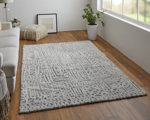 HomeRoots 4' Gray and Silver Geometric Area Rug - Stain-Resistant Modern Design for Stylish Homes and Offices 5' X 8' 512270