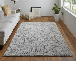 HomeRoots 4' Gray and Silver Geometric Area Rug - Stain-Resistant Modern Design for Stylish Homes and Offices 8' X 10' 512271