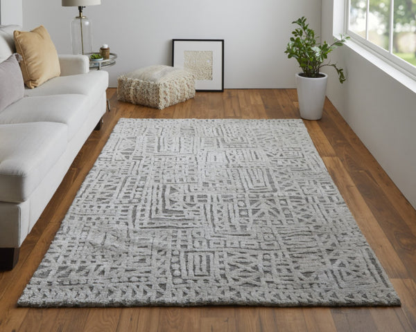 HomeRoots 4' Gray and Silver Geometric Area Rug - Stain-Resistant Modern Design for Stylish Homes and Offices 8' X 10' 512271