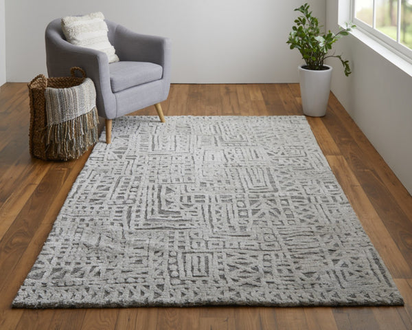 HomeRoots 4' Gray and Silver Geometric Area Rug - Stain-Resistant Modern Design for Stylish Homes and Offices 8' X 10' 512271