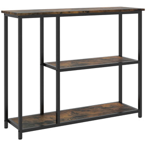 English Elm HOMCOM 39" Console Table with 2 Shelves, Steel Frame Entryway Sofa Table, Narrow Modern Brown W2225P229241