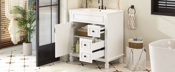 English Elm 30" French-Inspired Bathroom Vanity With Ceramic Sink, 2 Soft-Close Drawers & Adjustable Shelf Storage N710P323323K