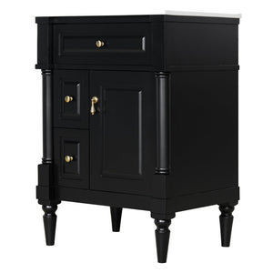 English Elm 24 Inch Freestanding Vanity with Ceramic Sink Rubberwood Frame Matte Finish Storage Black N725P356058B