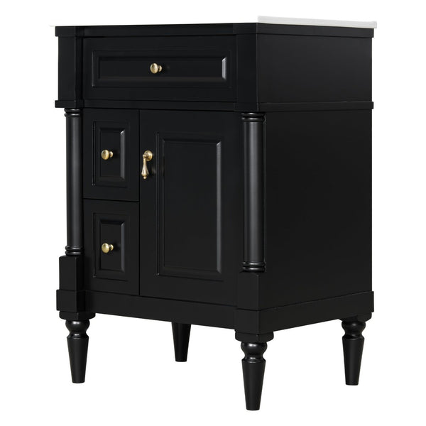 English Elm 24 Inch Freestanding Vanity with Ceramic Sink Rubberwood Frame Matte Finish Storage Black N725P356058B