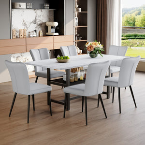 English Elm Table And Chair Set - Modern 71" White Grain Dining Table With Storage & 6 Ergonomic Light Gray Chairs W1151S04266-GIGA